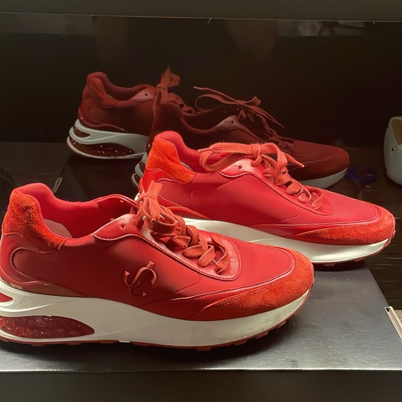 Jimmy Choo red leather, suede and fabric sneakers - Picture 2 of 10